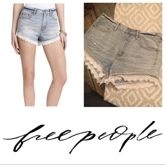 Free People Pants - Free People Lace Trim Denim Shorts